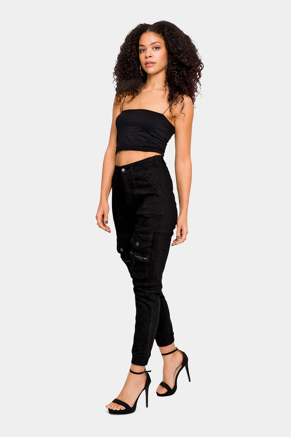 High Rise Cargo Denim Joggers - Image 11