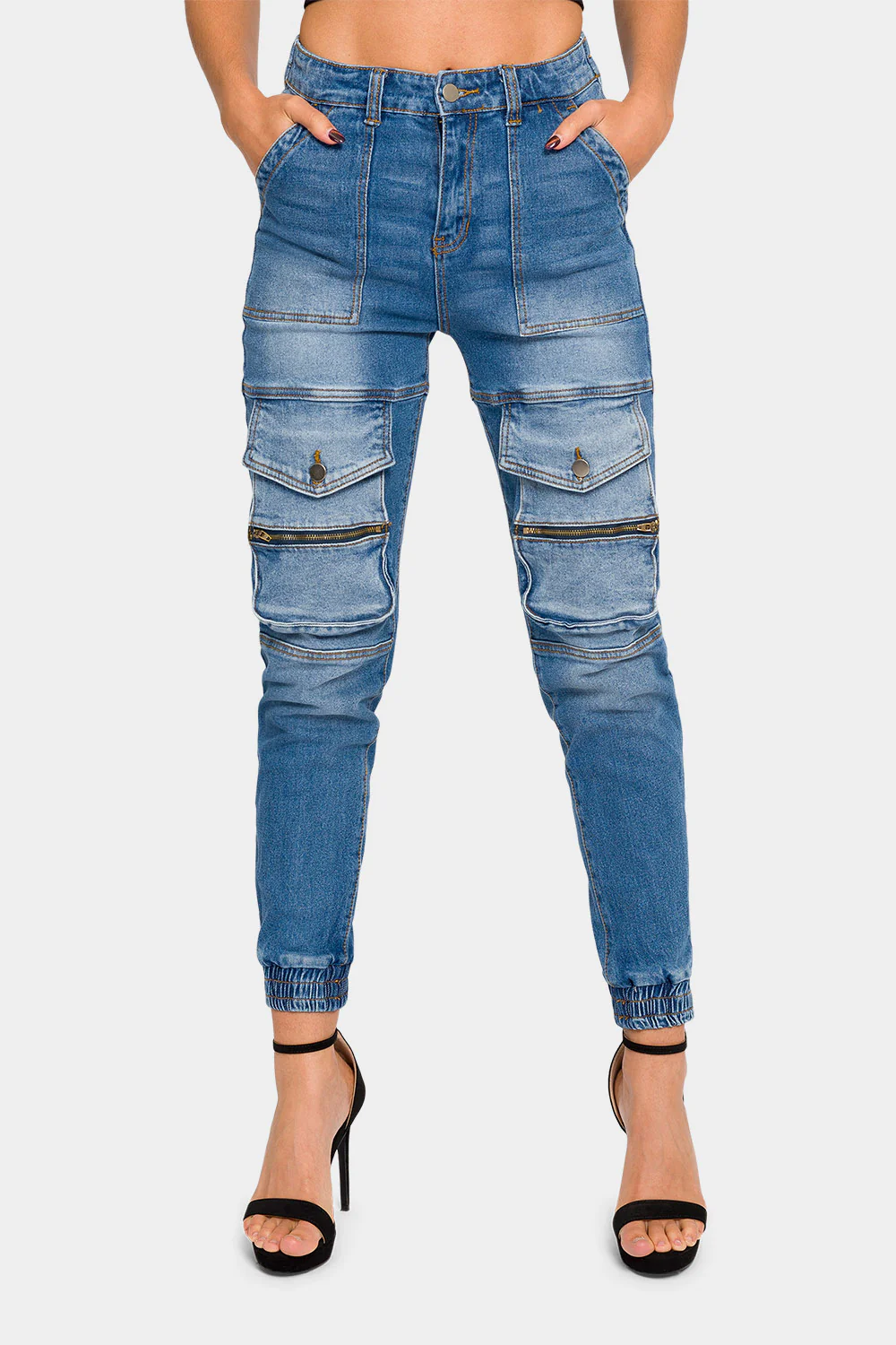 High Rise Cargo Denim Joggers - Image 2