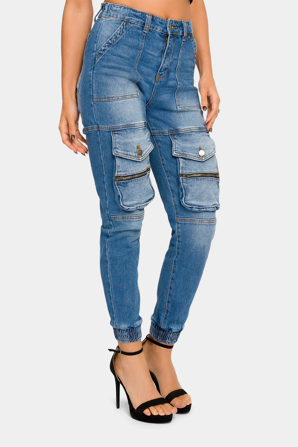 High Rise Cargo Denim Joggers - Image 5
