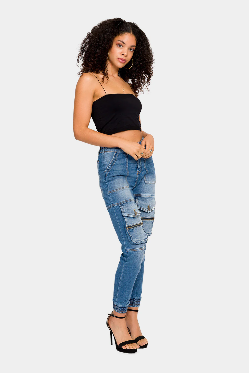 High Rise Cargo Denim Joggers - Image 6