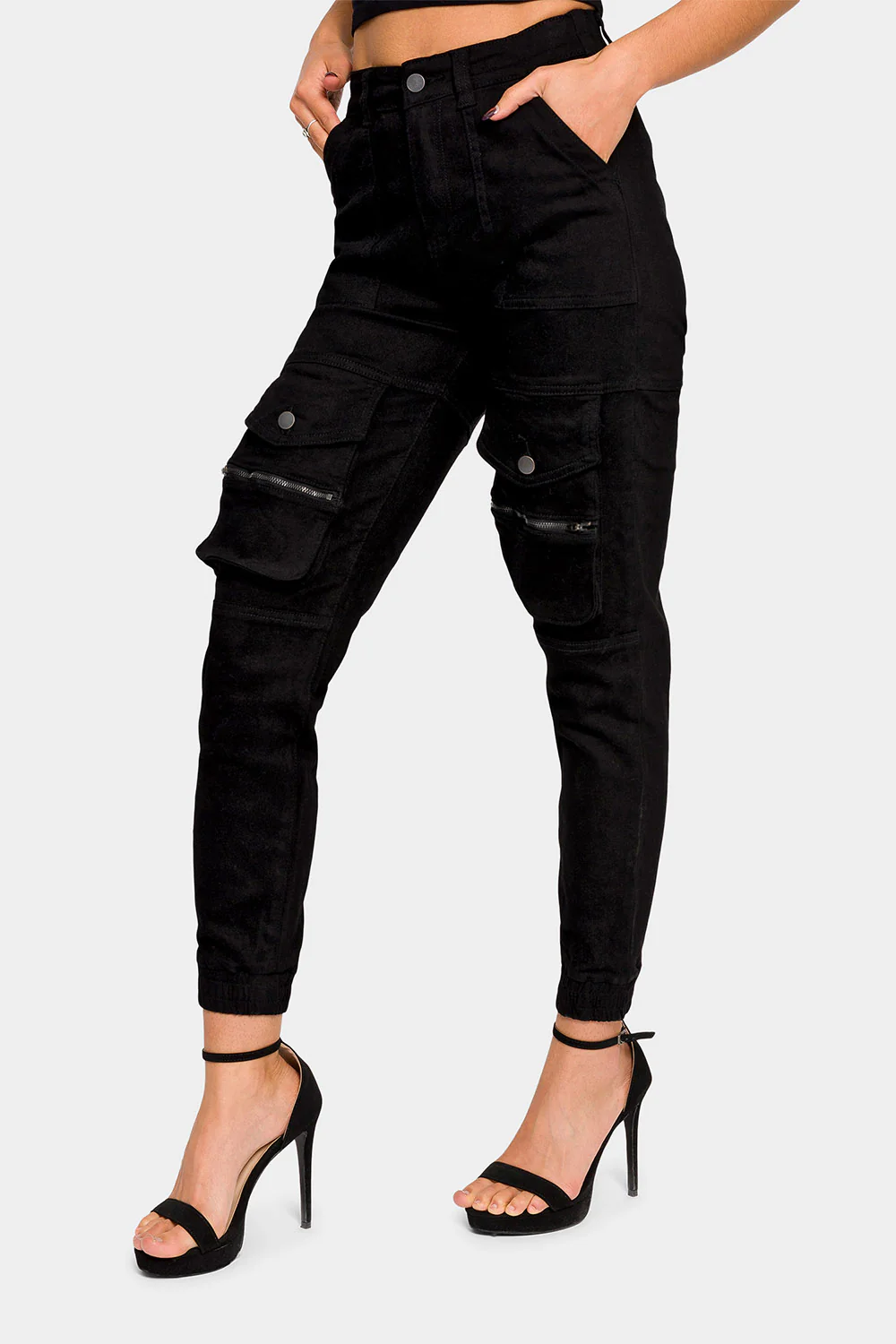 High Rise Cargo Denim Joggers - Image 8