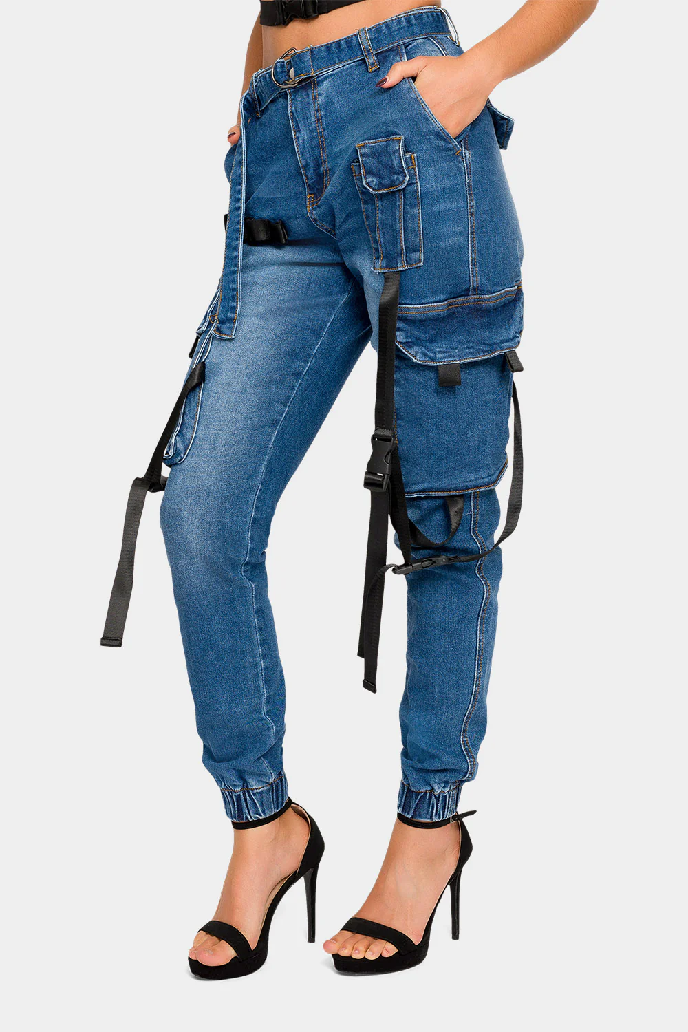 High Rise Utility Denim Joggers - Image 3