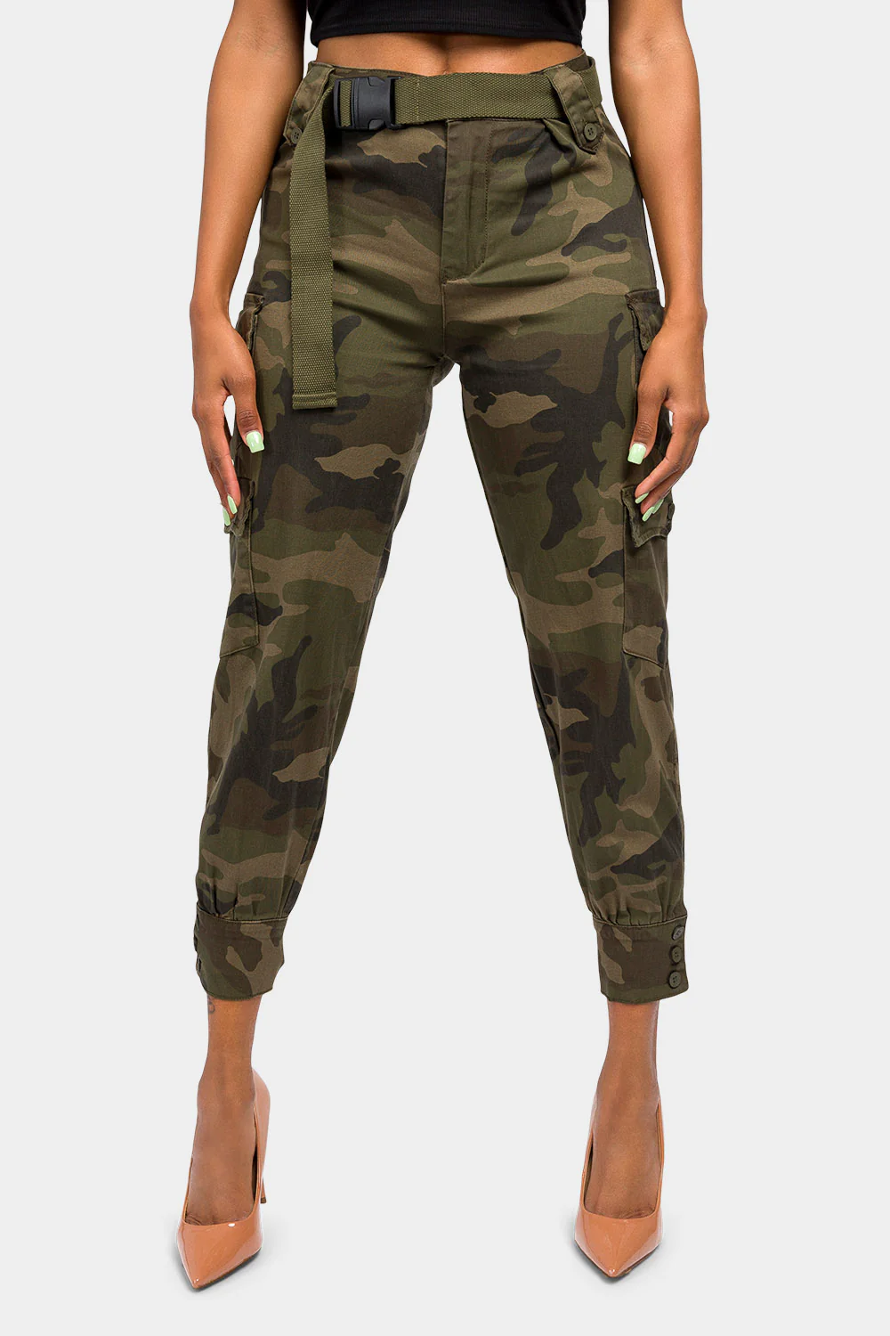High Waist Cargo Pants with Belt - Image 11