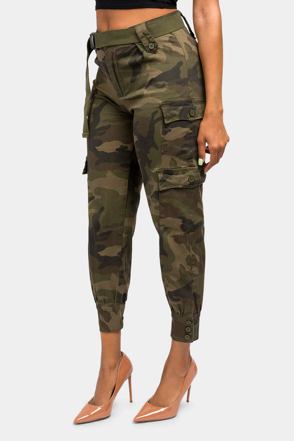 High Waist Cargo Pants with Belt - Image 12
