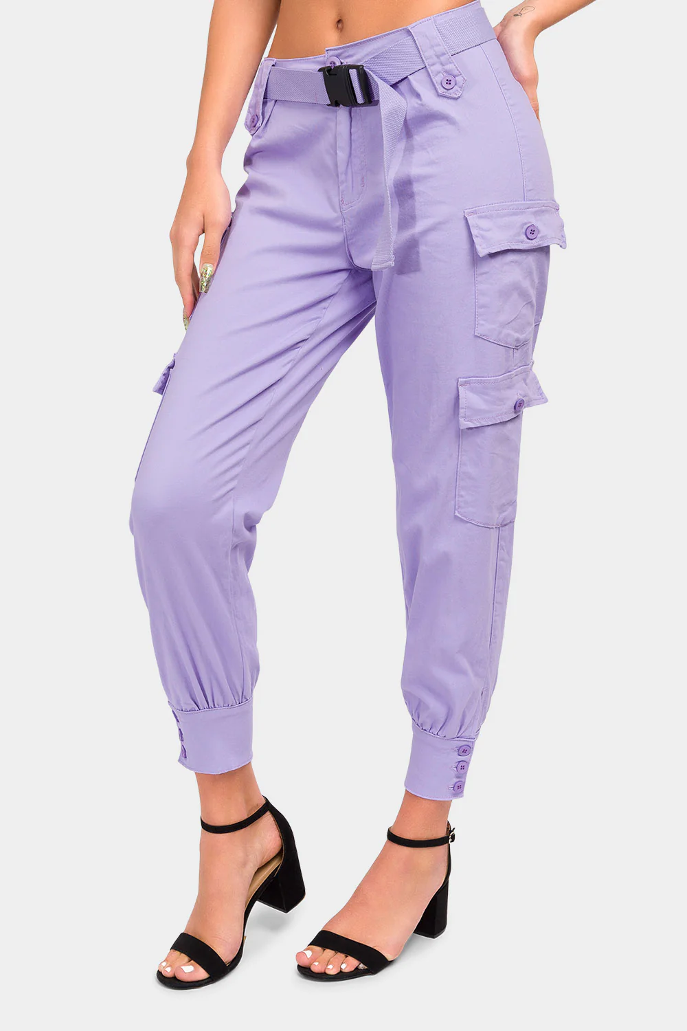 High Waist Cargo Pants with Belt - Image 7