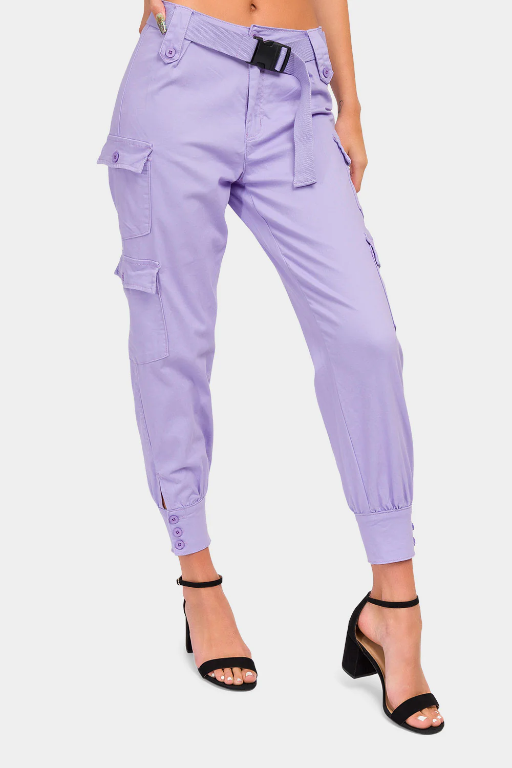 High Waist Cargo Pants with Belt - Image 9