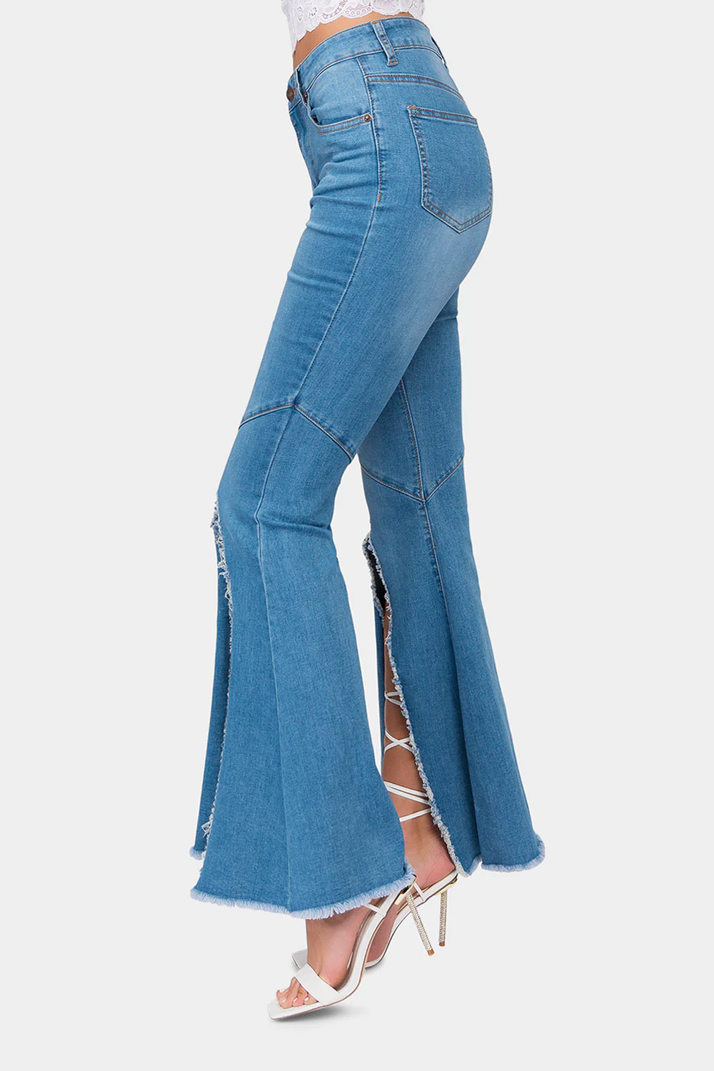 High Waist Front Slit Flare Jeans - Image 2