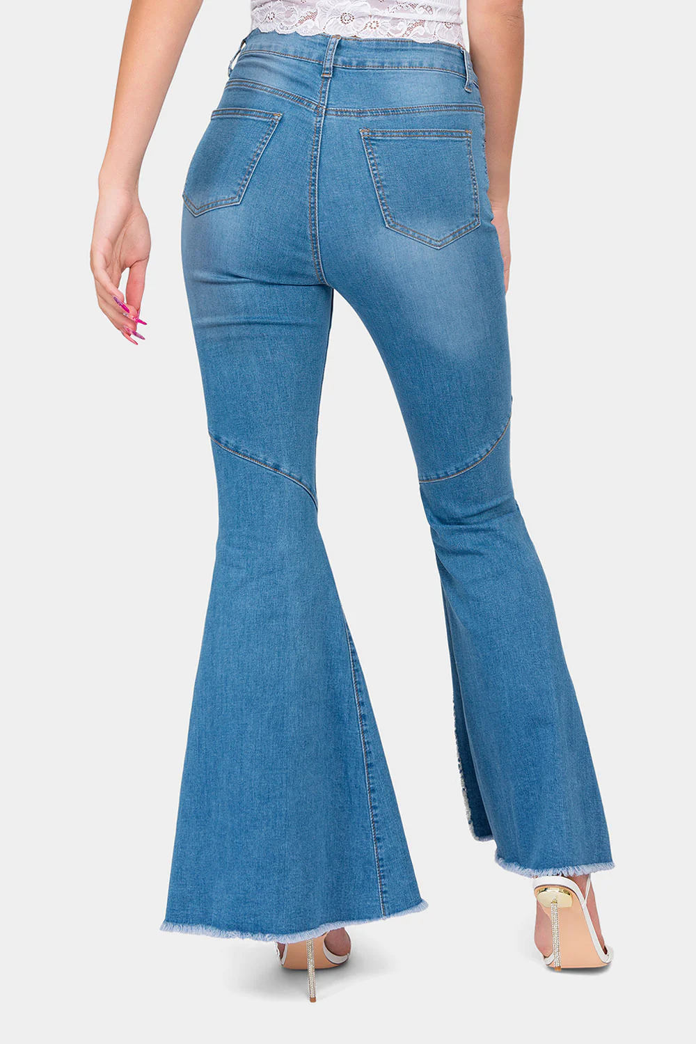 High Waist Front Slit Flare Jeans - Image 3