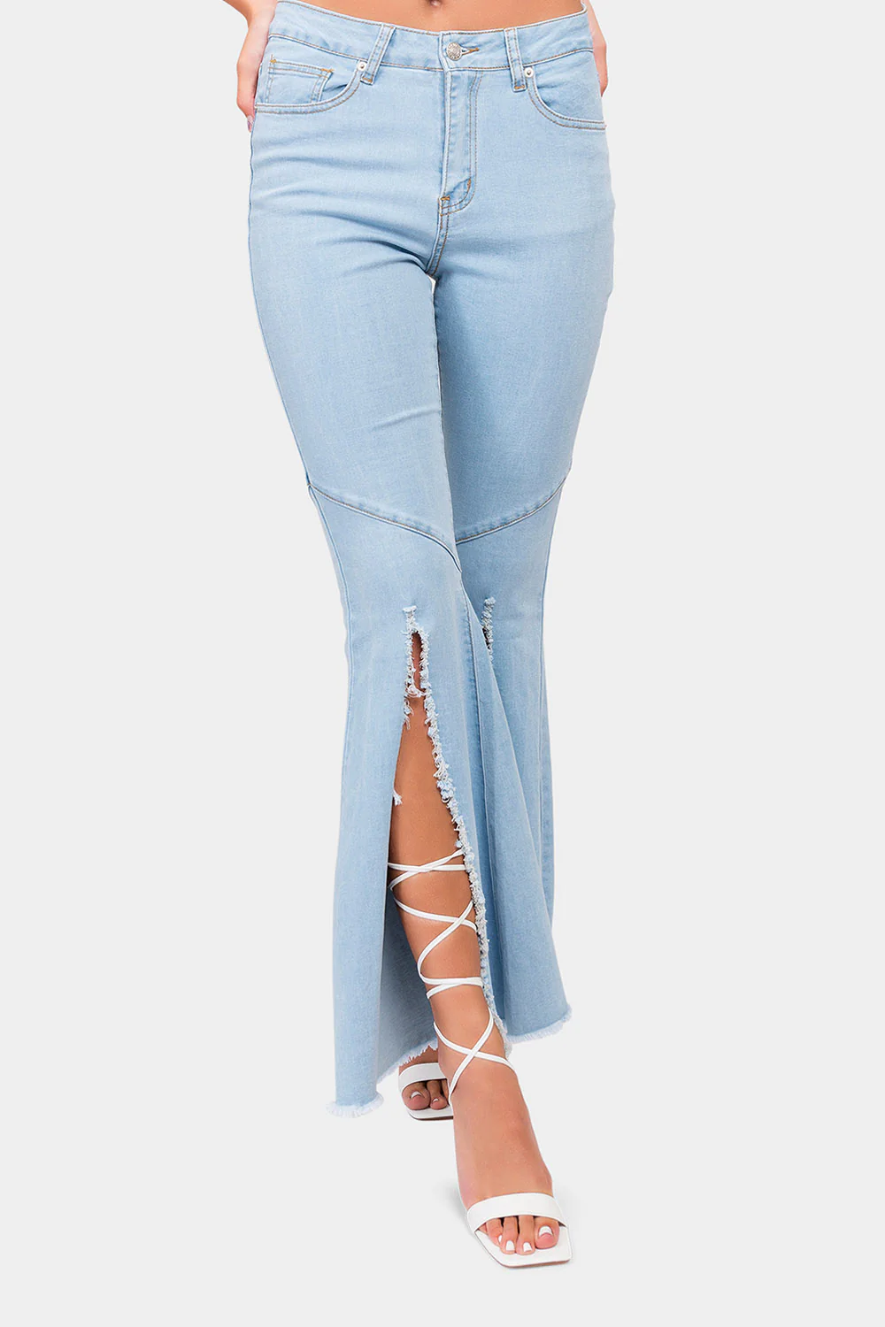 High Waist Front Slit Flare Jeans - Image 6