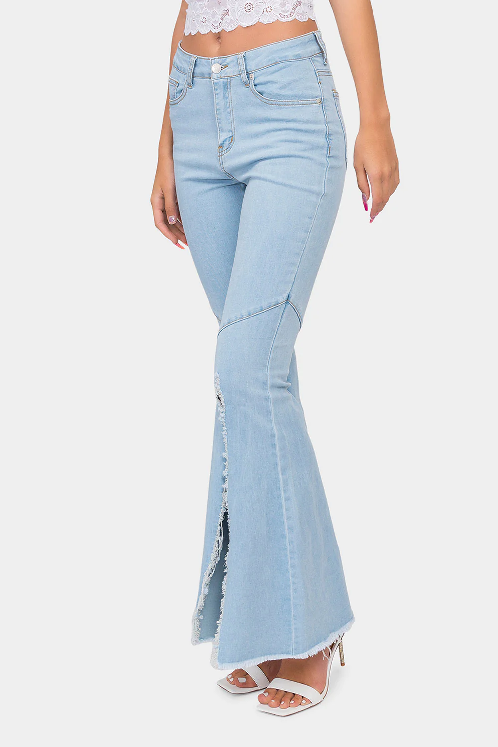 High Waist Front Slit Flare Jeans - Image 7