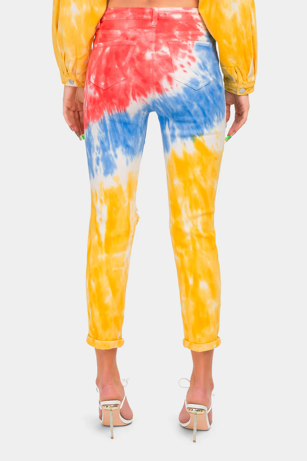 High Waist Ripped Tie Dye Mom Jeans - Image 3