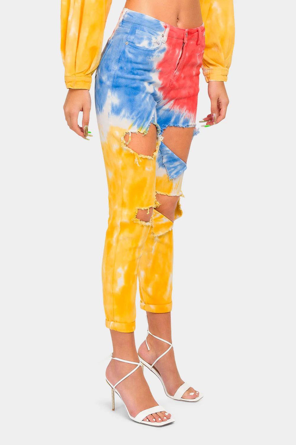 High Waist Ripped Tie Dye Mom Jeans - Image 4