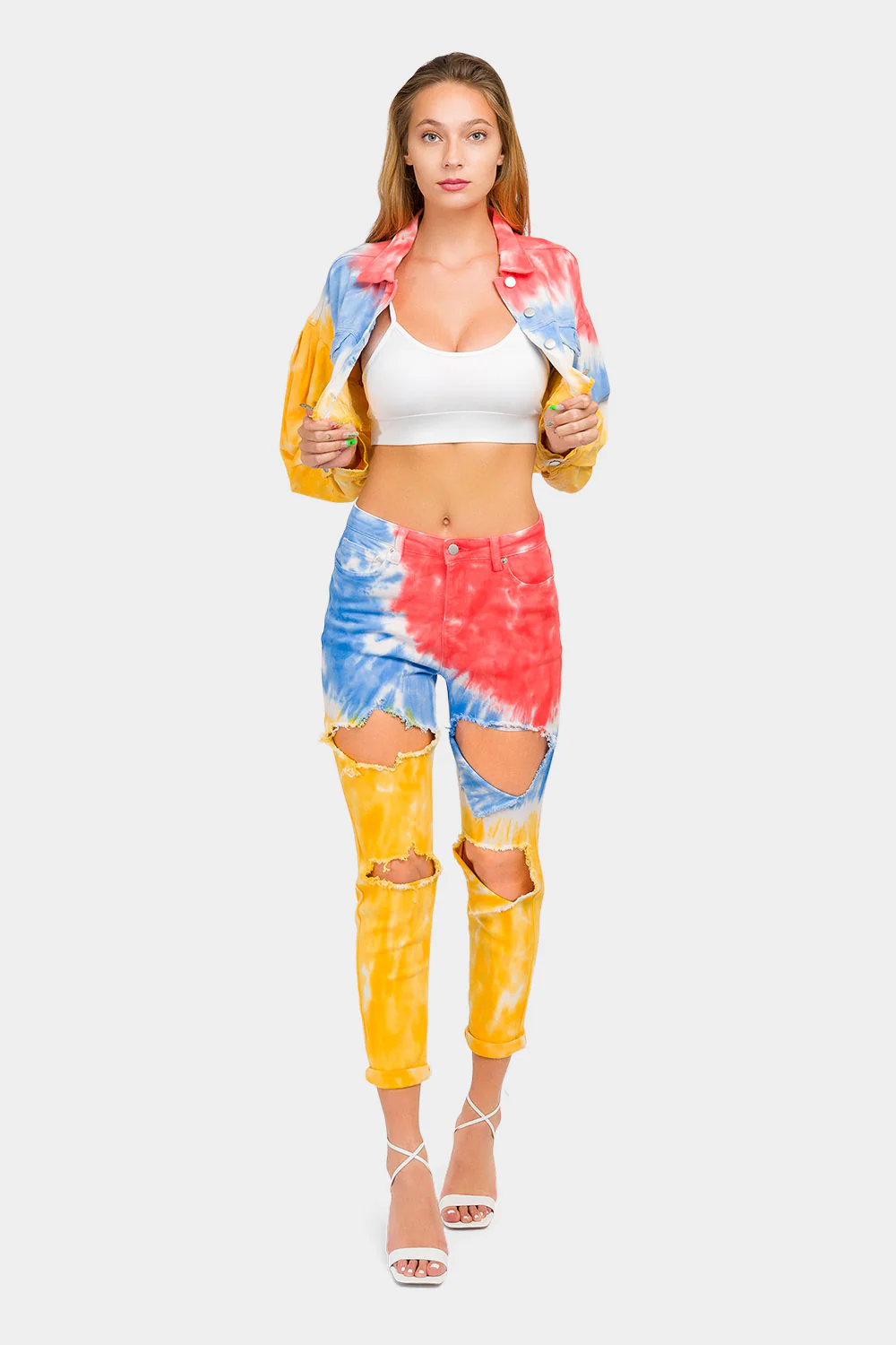 High Waist Ripped Tie Dye Mom Jeans - Image 5