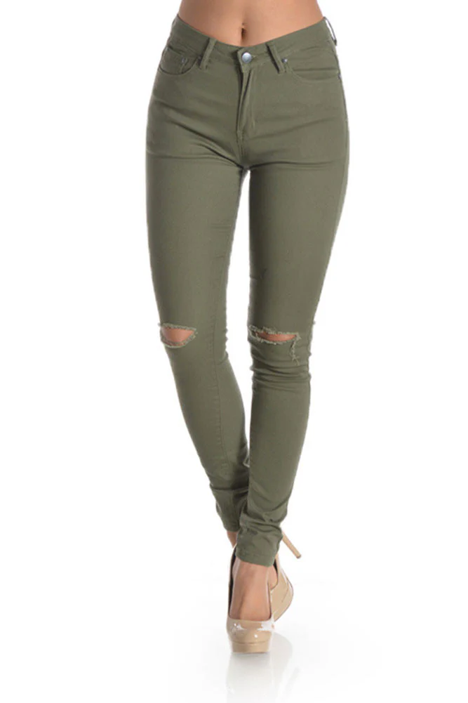 High Waisted Colored Ripped Skinny Pants - Image 14