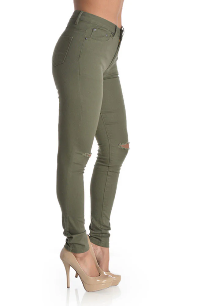 High Waisted Colored Ripped Skinny Pants - Image 15