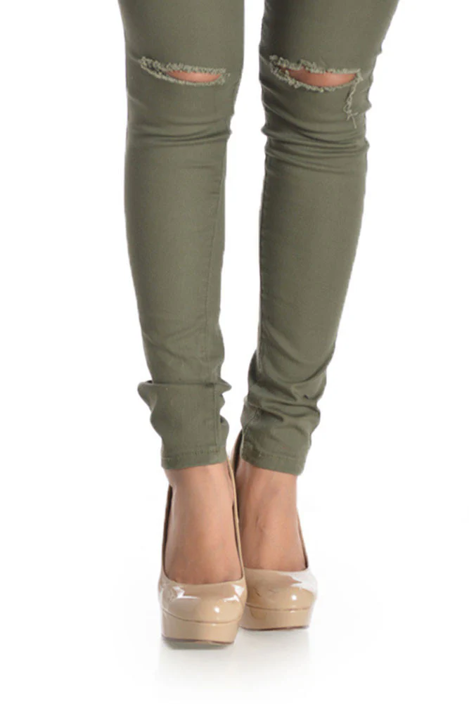 High Waisted Colored Ripped Skinny Pants - Image 17