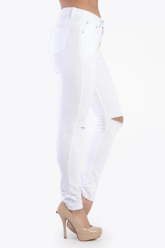 High Waisted Colored Ripped Skinny Pants - Image 19