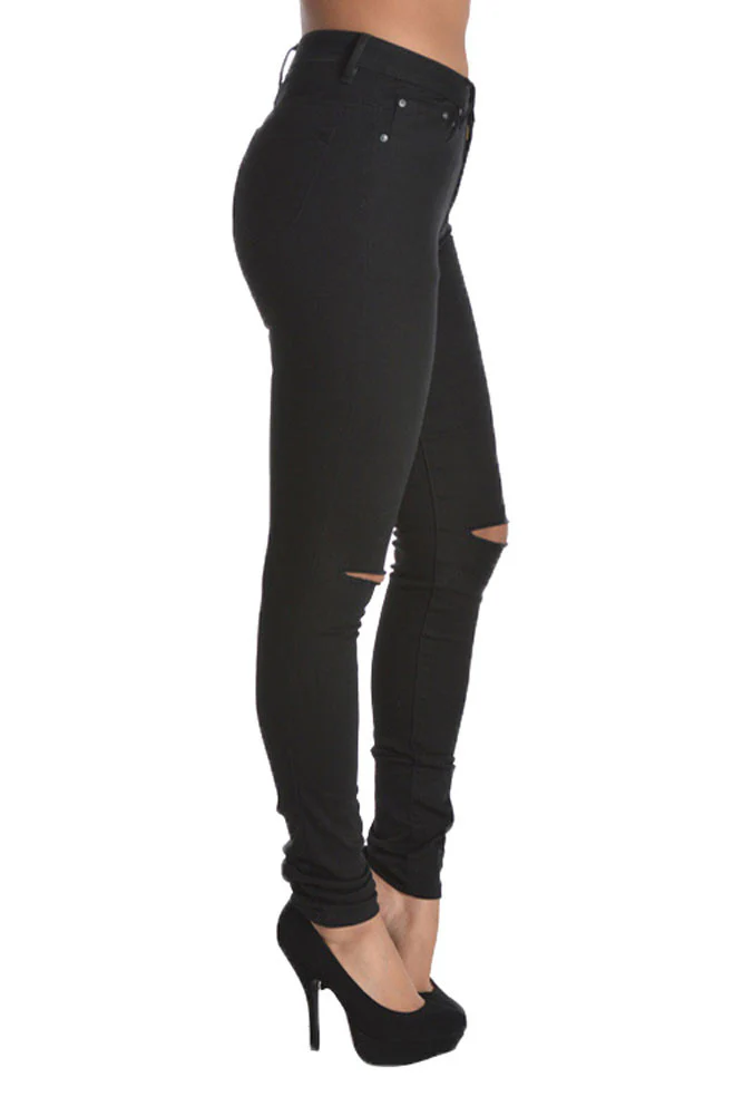 High Waisted Colored Ripped Skinny Pants - Image 22