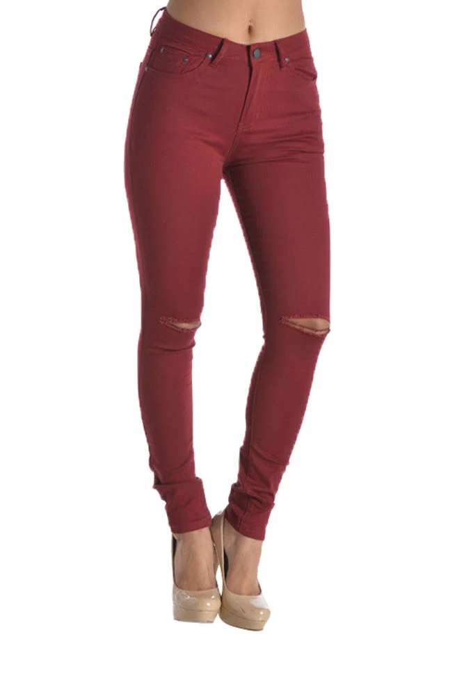 High Waisted Colored Ripped Skinny Pants - Image 24