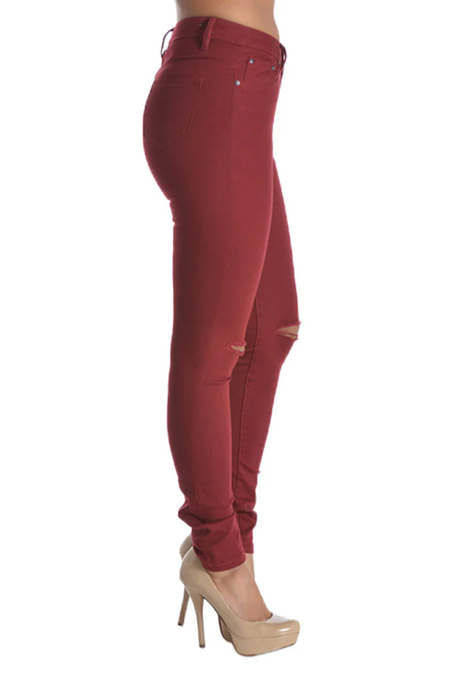 High Waisted Colored Ripped Skinny Pants - Image 26