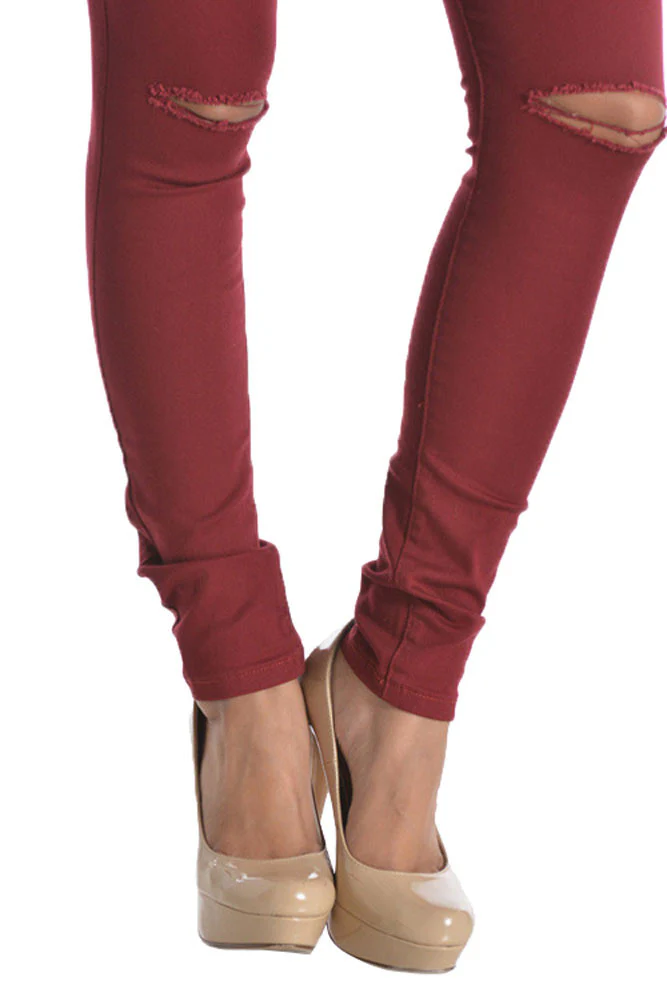 High Waisted Colored Ripped Skinny Pants - Image 28