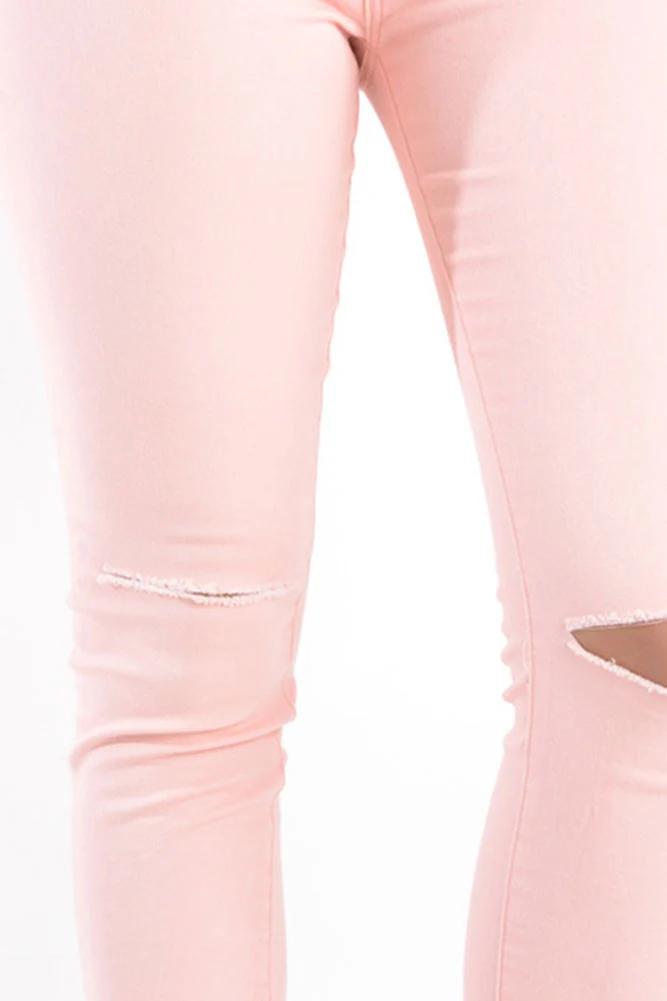 High Waisted Colored Ripped Skinny Pants - Image 5