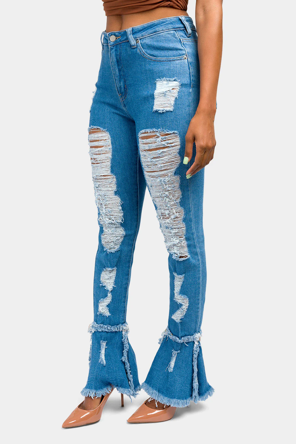 High Waisted Distressed Bootcut Jeans - Image 2