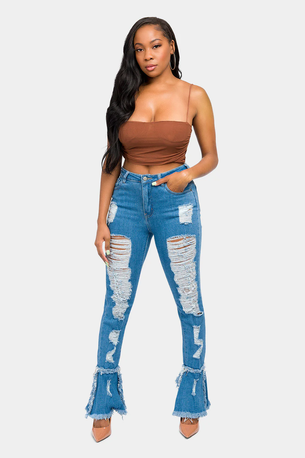High Waisted Distressed Bootcut Jeans - Image 5