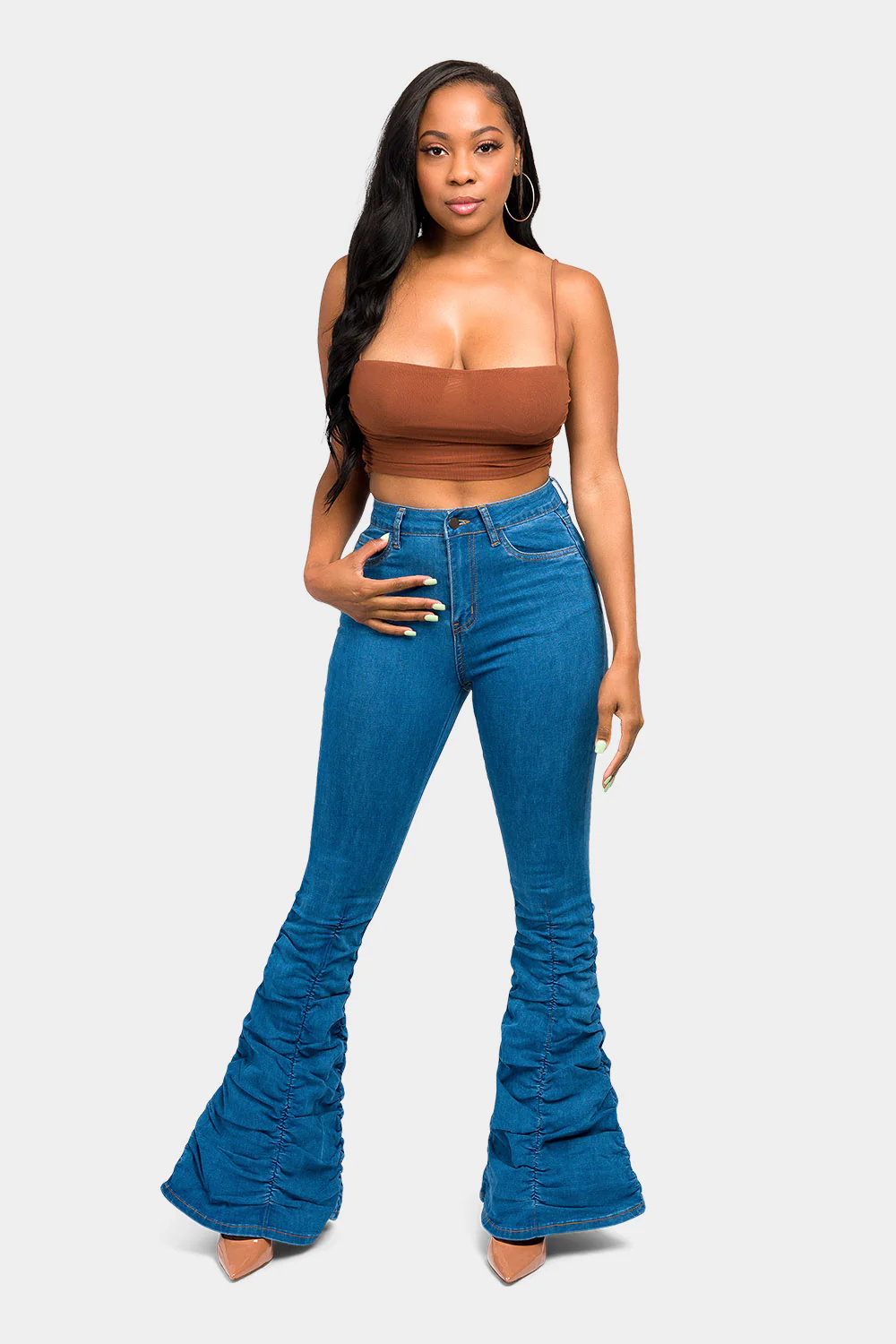 High Waisted Shirred Jeans - Image 10