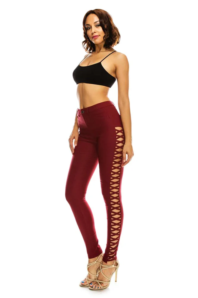 High Waisted Super Stretch X Cut-Out Skinny Pants - Image 10