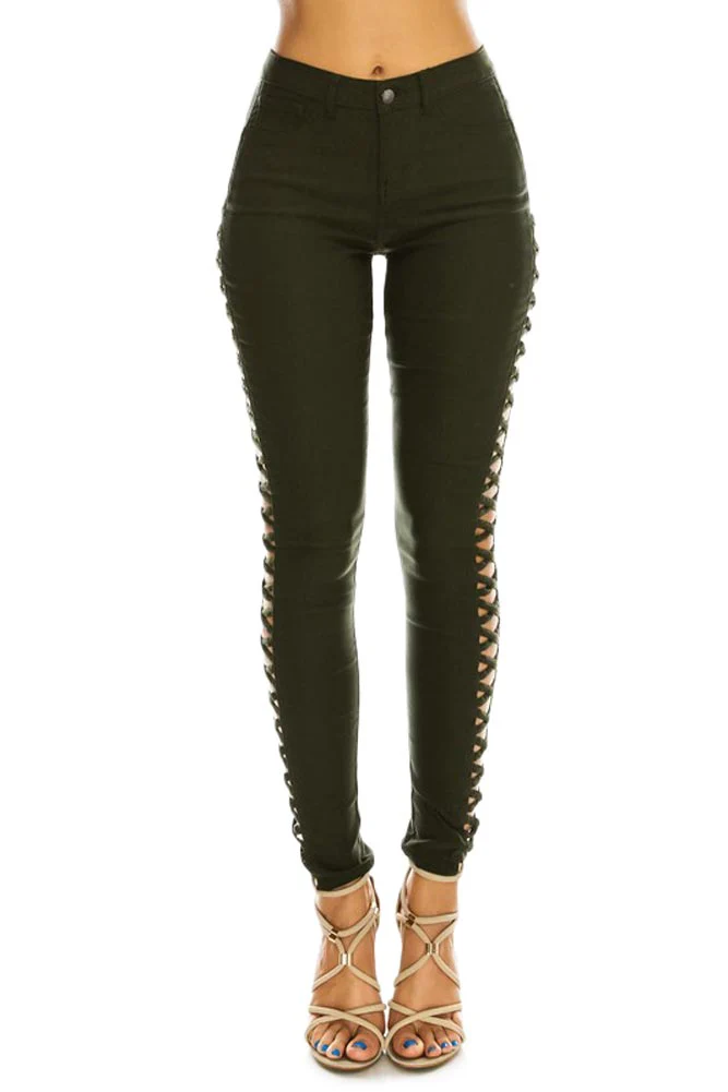 High Waisted Super Stretch X Cut-Out Skinny Pants - Image 16