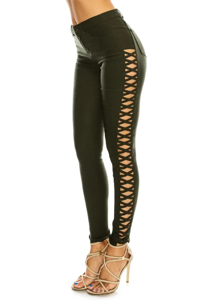 High Waisted Super Stretch X Cut-Out Skinny Pants - Image 17