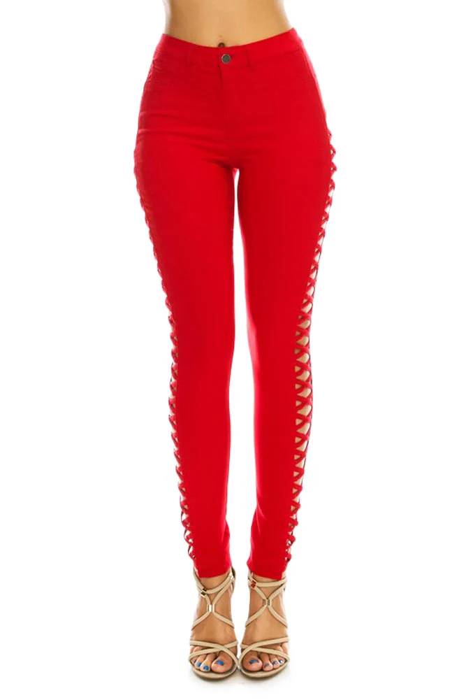 High Waisted Super Stretch X Cut-Out Skinny Pants - Image 19
