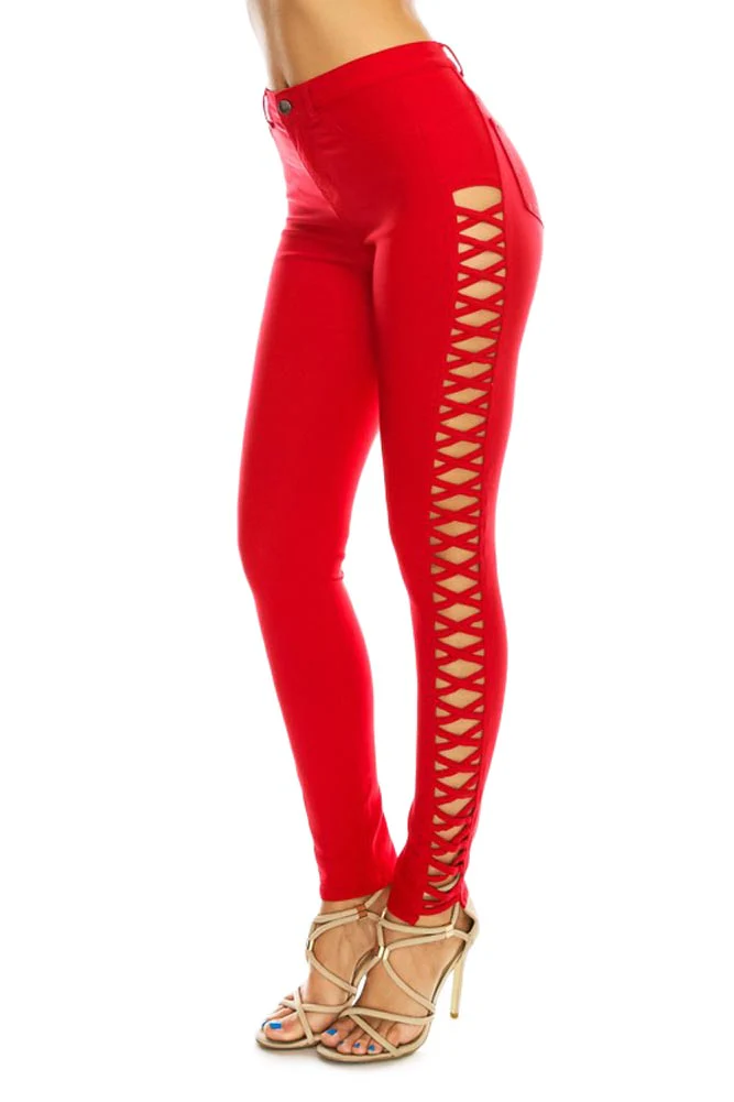 High Waisted Super Stretch X Cut-Out Skinny Pants - Image 20
