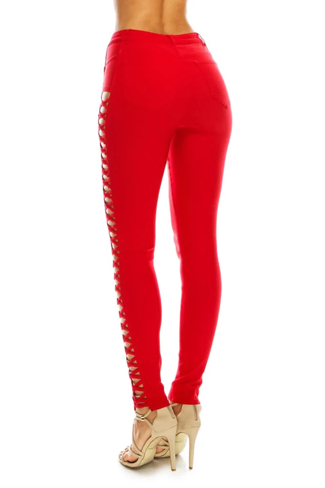 High Waisted Super Stretch X Cut-Out Skinny Pants - Image 21