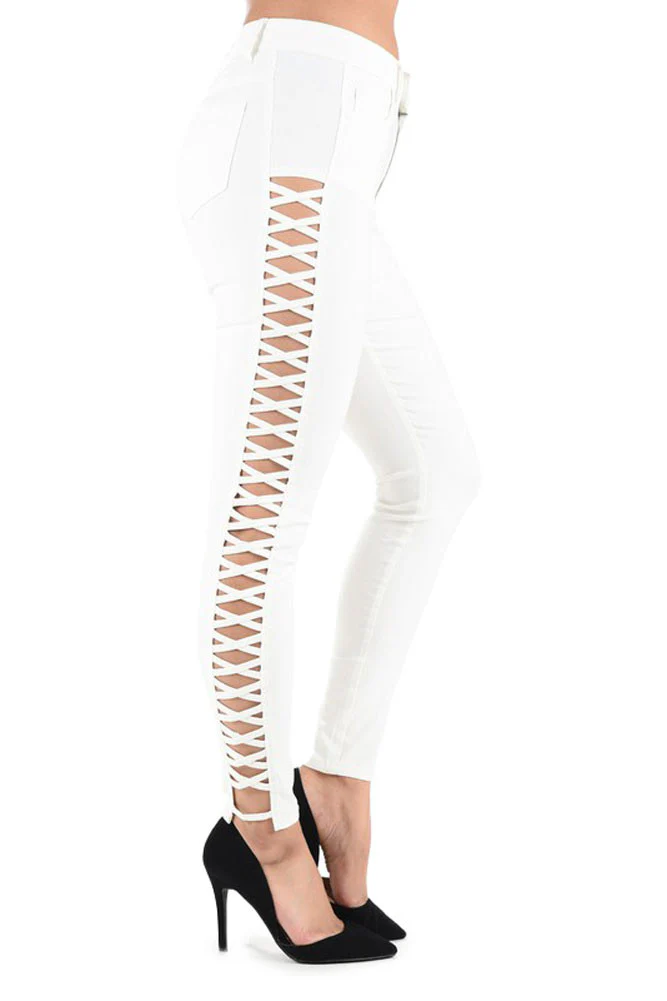 High Waisted Super Stretch X Cut-Out Skinny Pants - Image 6