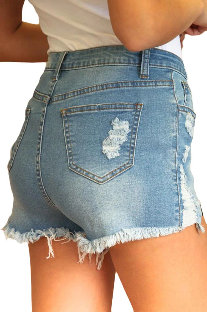 High Wasted Destroyed Zipper Shorts - Image 3