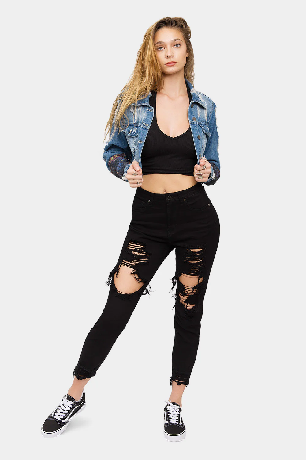 Hollywood Print Cropped Denim Jacket - Image 5