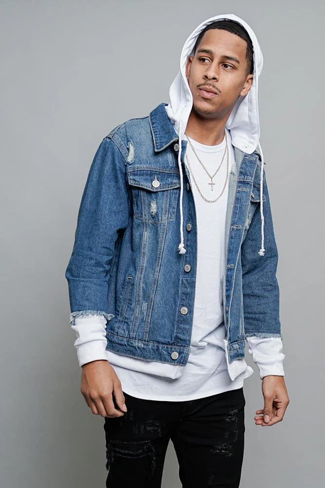 Layered Look Distressed Denim Jacket - Image 11