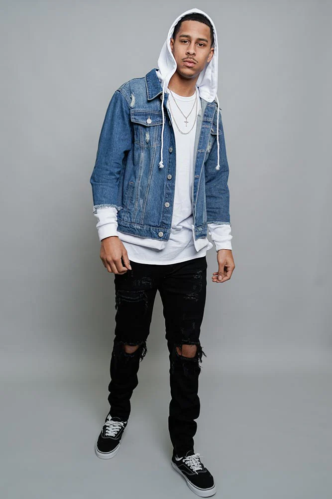 Layered Look Distressed Denim Jacket - Image 13