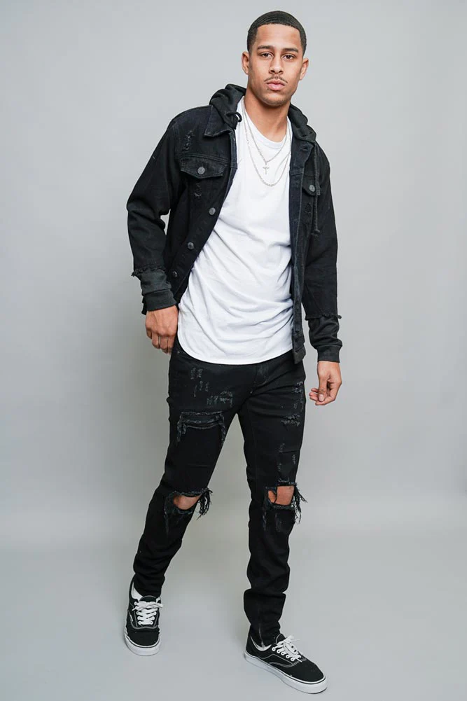 Layered Look Distressed Denim Jacket - Image 20