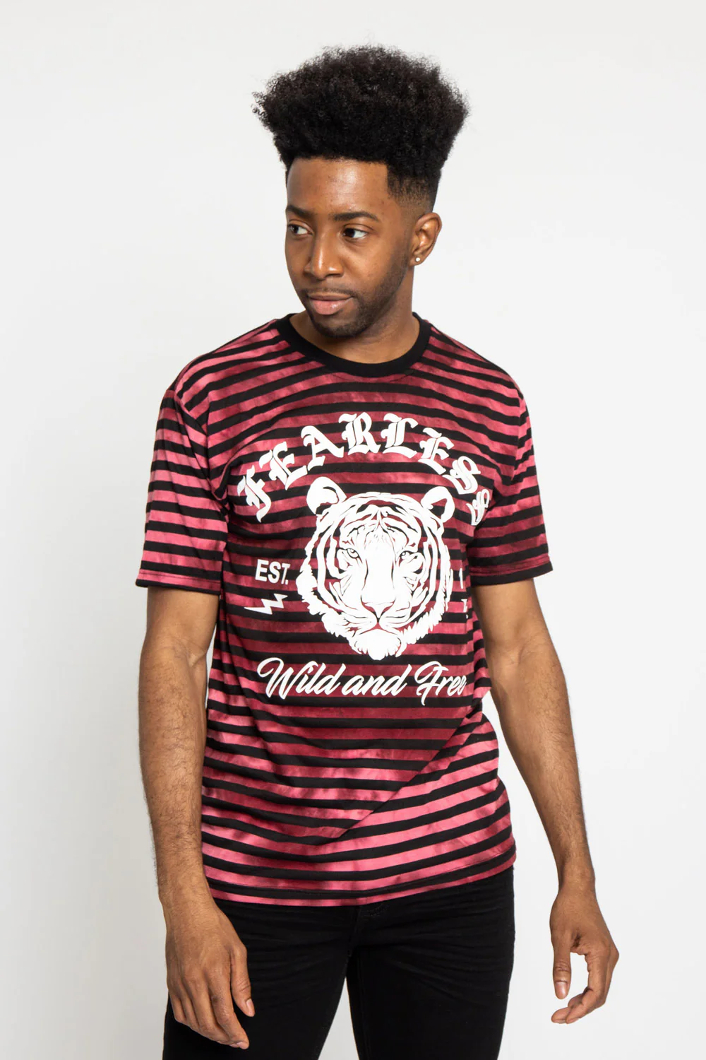 Horizontal Striped Fearless Tiger T-Shirt - Image 2