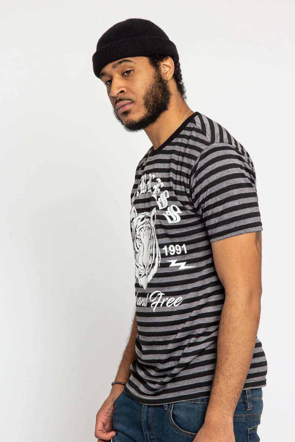 Horizontal Striped Fearless Tiger T-Shirt - Image 3