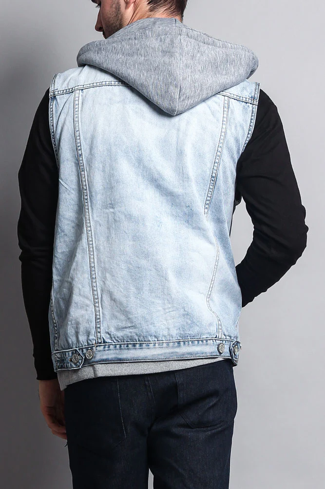 Layered Hooded Denim Vest - Image 10