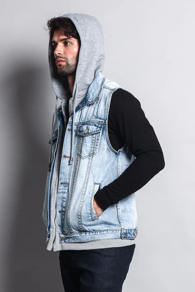 Layered Hooded Denim Vest - Image 13