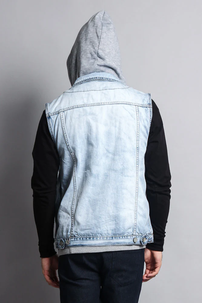 Layered Hooded Denim Vest - Image 14
