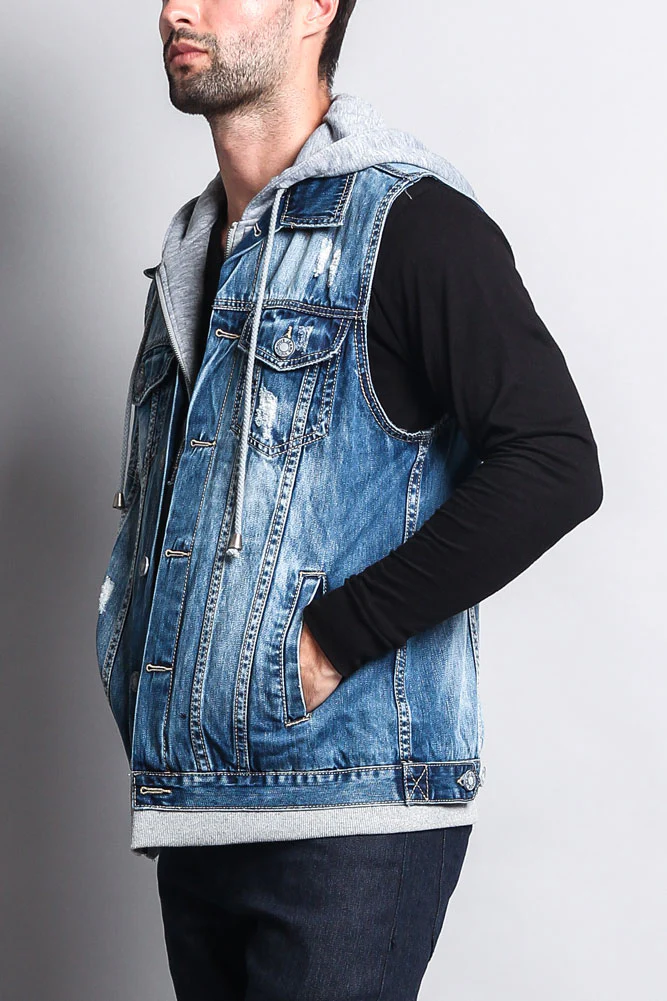 Layered Hooded Denim Vest - Image 16