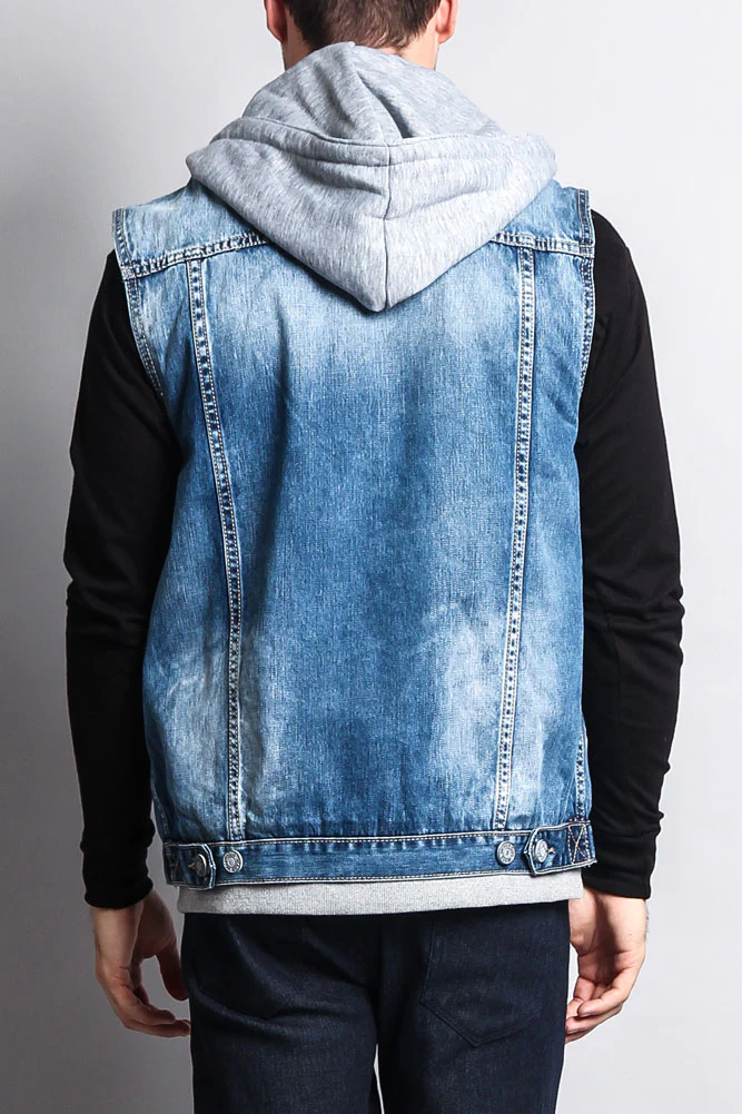 Layered Hooded Denim Vest - Image 17