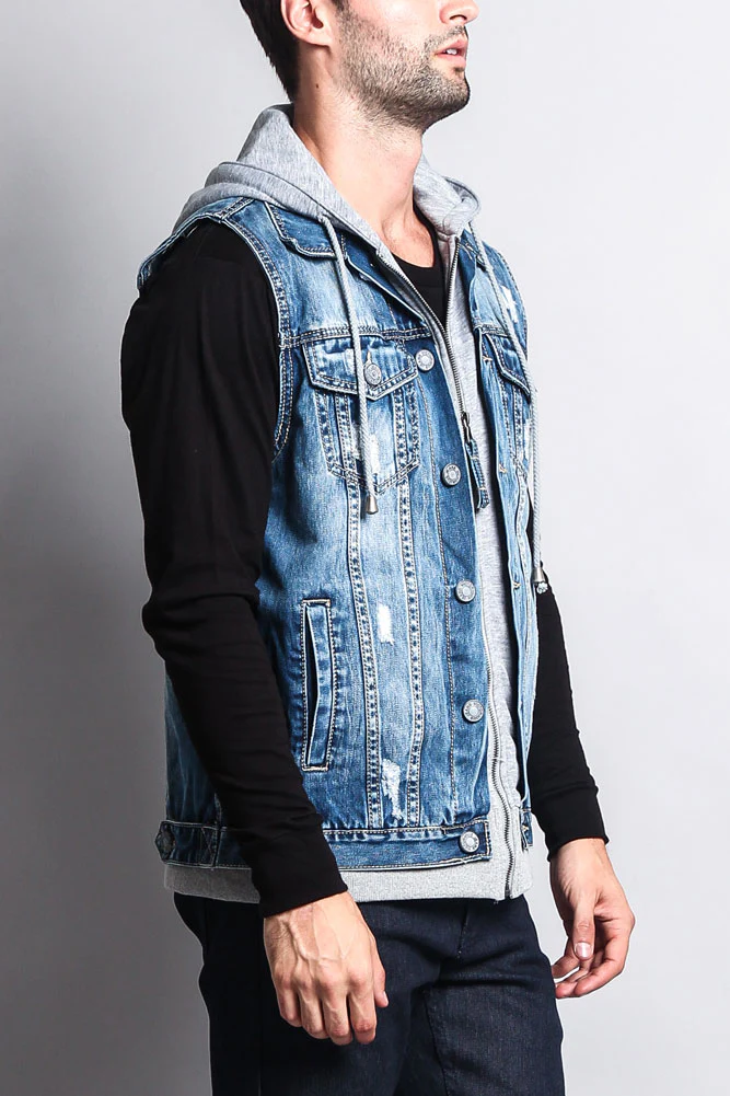 Layered Hooded Denim Vest - Image 18