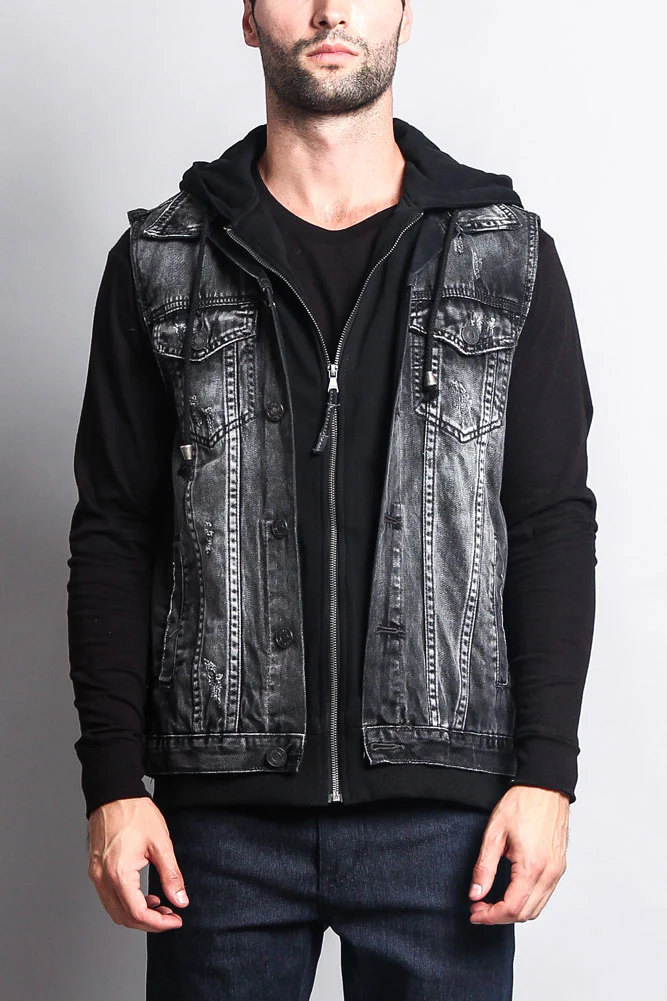 Layered Hooded Denim Vest - Image 22